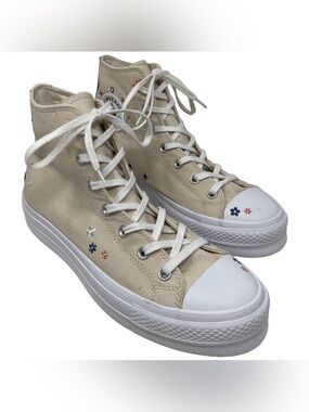 Converse Chuck Taylor Platform Beige Tan Embroidered Floral Flower Womens 11